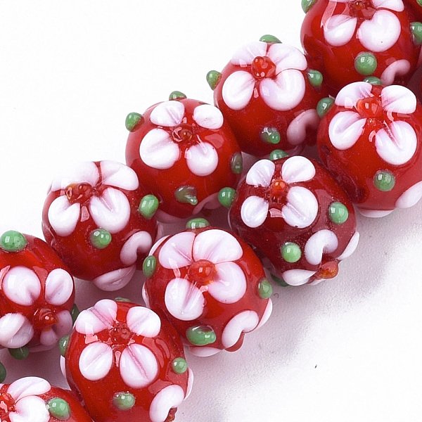 Handmade Lampwork Beads Strands, Flower, Firebrick, 11-12X11-12X10Mm, Hole: 1.5Mm, About 45Pcs/Strand, 17.72 Inch(45Cm)-image