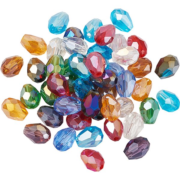 Glass Beads, Ab Color Plated, Faceted, Teardrop, Mixed Color, 7-8X6Mm, Hole: 1Mm-image