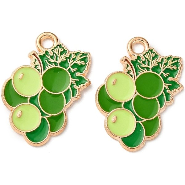 Fruits Alloy Enamel Pendants, Light Gold, Grape, 20X14X1Mm, Hole: 1.8Mm-image