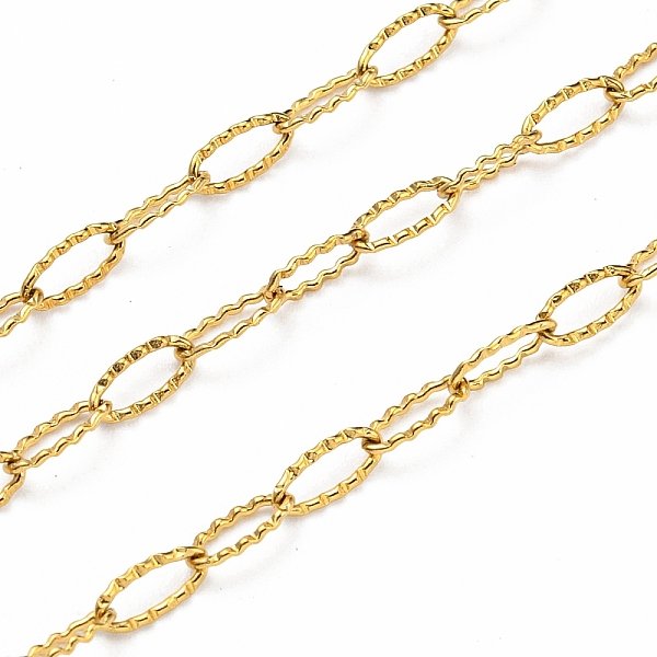 ChaîNes à CâBles OnduléEs En Acier Inoxydable 304, Soudé, Avec Bobine, VéRitable 18K Plaqué Or, 5.5X2.5X0.5Mm, 10M/Rouleau-image