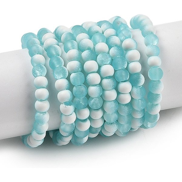 Frosted Crackle Glass Beads Strands, Rondelle, Pale Turquoise, 4.5X3.5Mm, Hole: 0.8Mm-image