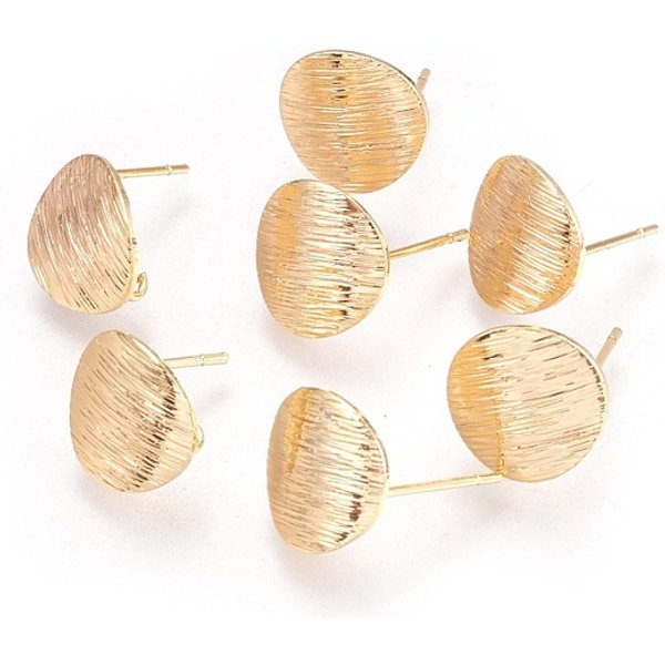 Accessoires de clous d'oreilles en laiton, avec boucle, plat rond, sans nickel, véritable 18k plaqué or, 12x1mm, Trou: 2mm, pin: 0.5 mm