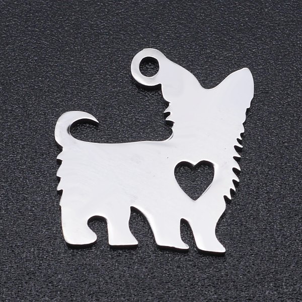 AnlaufgeschüTzte Silhouetten-AnhäNger Aus Edelstahl 201, Hund Mit Herz, Edelstahl Farbe, 14X15X1 Mm, Bohrung: 1.4 Mm-image