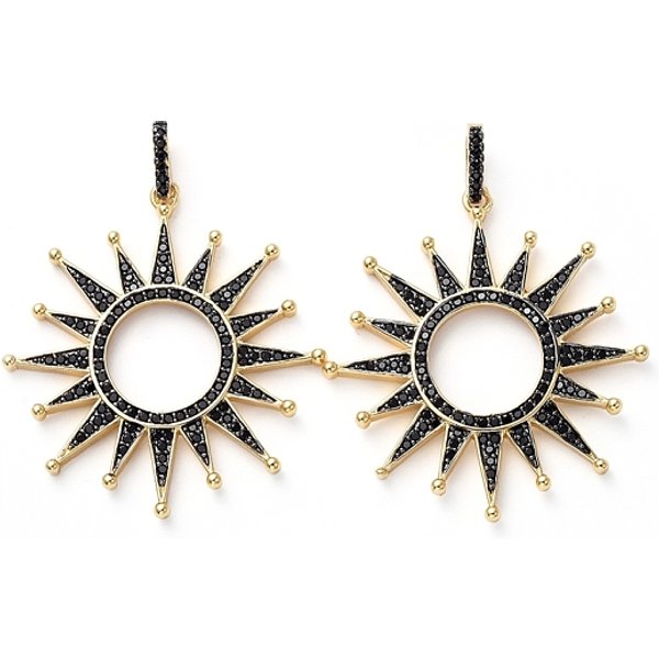 Brass Micro Pave Black Cubic Zirconia Solar Eclipse Pendants, Sun, Gunmetal & Golden, 37x34x3mm, Hole: 3x5mm