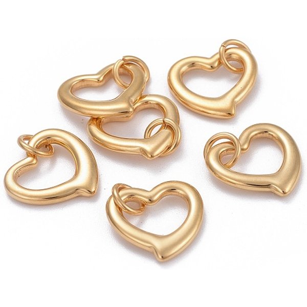 304 Edelstahl-AnhäNger Mit Offenem Herzen, Mit Sprungring, Echtes 18K Vergoldet, 14X14X2 Mm, Bohrung: 4 Mm-image