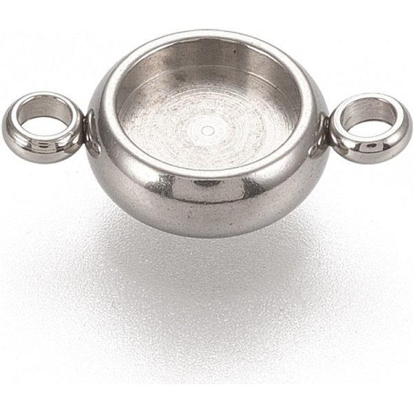 Connettori in acciaio inossidabile 304 resistenti all'ossidazione, coppe con bordo liscio, rotondo e piatto, colore acciaio inossidabile, vassoio: 6mm, 14x8.5x3mm, Foro: 1.8 mm