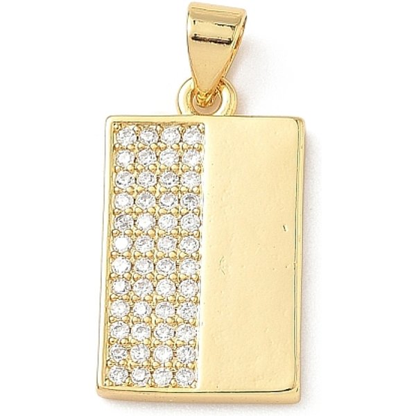 Messing Mikro Ebnen Zirkonia AnhäNger, Cadmiumfrei Und Bleifrei, Echtes 18K Vergoldet, Rechteck, 20.5X12X2 Mm, Bohrung: 3.5X4 Mm-image