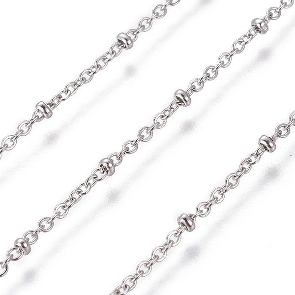 Catene Portacavi In Acciaio Inox 304 Anti-Ossidazione, Catene Satellitari, Con Perline Rondelle, Con La Bobina, Saldato, Colore Acciaio Inossidabile, Link: 2X1.7X0.4 Mm, Perline: 2.2X1 Mm, Circa 82.02 Piedi (25 M)/Rotolo-image