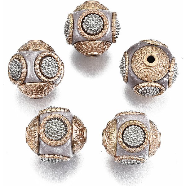 Perline Indonesia Fatto A Mano, Con Accessori Di Ottone, Tondo, Oro, Cammello, 15X15Mm, Foro: 1.6 Mm-image