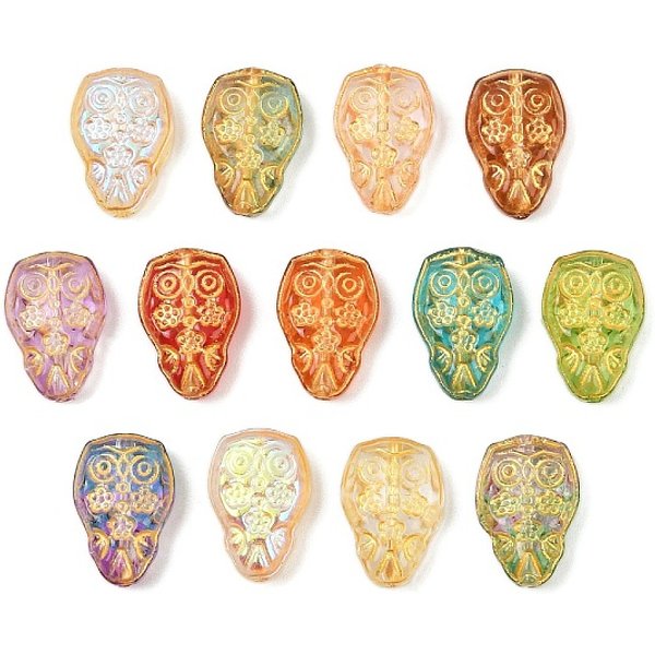 Baking Paint And Golden Metal Enlaced Glass Beads, Owl, Mixed Color, 15.5X10.5X5.5Mm, Hole: 1Mm-image