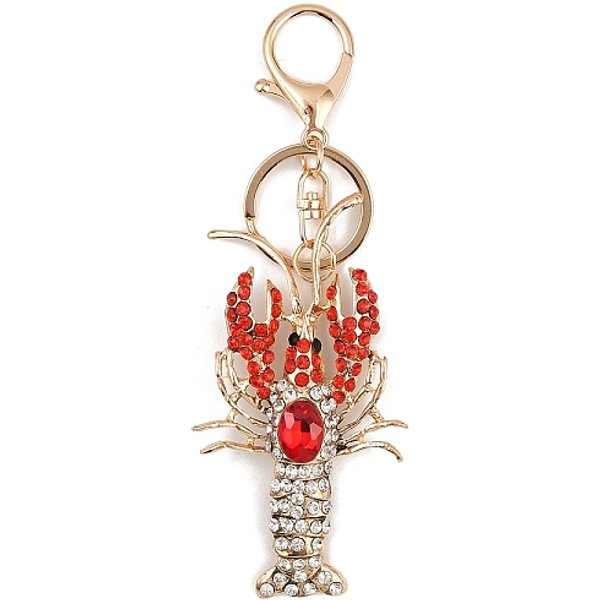 Lobster Alloy Rhinestone Pendant Decoration Keychains, With Lobster Clasp Charms And Chian Rings, For Keychain, Purse, Backpack Ornament, Light Gold, 140Mm-image