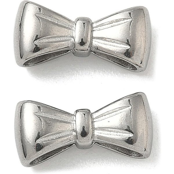 304 Stainless Steel Slide Charms, Bowknot, Non-Tarnish, Stainless Steel Color, 6X12.5X4Mm, Hole: 3.5X2Mm-image