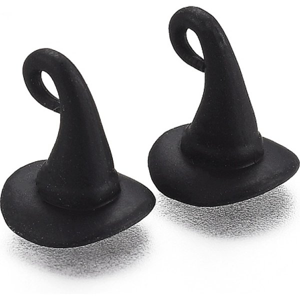 Halloween Theme Alloy Pendants, Baking Painted, 3D Magic Hat, Black, 12x10.5mm, Hole: 1.7mm