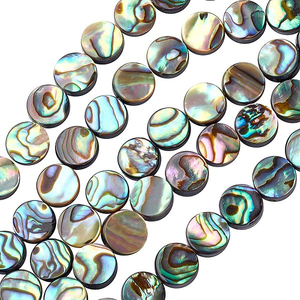 Benecreat 30 Packs Natural Abalone Shell Coin Flat Round Abalone Shell Beads With Storage Containers For Diy Jewelry Making, 8X3Mm-image