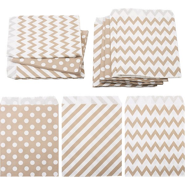 45 Bolsa De Papel Kraft Rectangular De 3 Estilos, Sin Asas, Bolsas De Almacenamiento De Alimentos, Estampado De Lunares Y Ondas, Gris, 18-18.2X13Mm, 15 Piezas / Style-image
