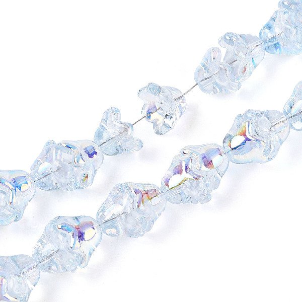 Galvanisieren Transparente Glasperlen SträNge, Blume, Ab Farbe Plattiert, Licht Himmel Blau, 11-12X8 Mm, Bohrung: 1.2 Mm, Ca. 101-102 Stk. / Strang, 29.92 Zoll (76 Cm)-image