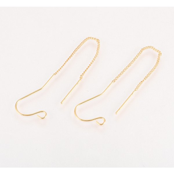 Brass Stud Earring Findings, With Loop, Ear Threads, Nickel Free, Real 18K Gold Plated, 70-72Mm, Hole: 2Mm, Pin: 0.8Mm-image