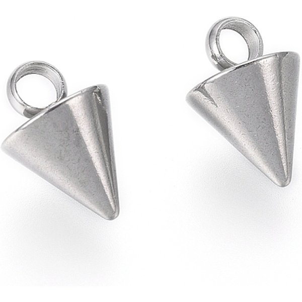 Tarnish Resistant 304 Stainless Steel Pendants, Spike/Cone, Stainless Steel Color, 8.5X6Mm, Hole: 2Mm-image