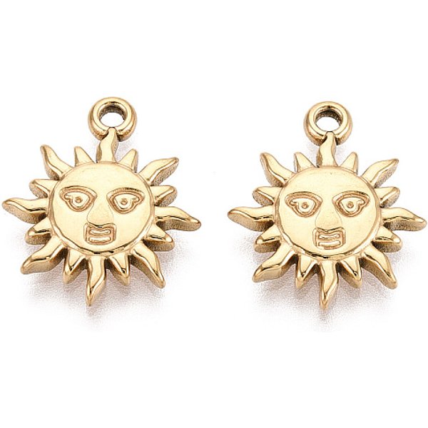 Colgantes De Acero Inoxidable 304, Revestimiento De Iones (Ip), Encanto Del Sol, Real 18K Chapado En Oro, 18X15X2.5Mm, Agujero: 1.6 Mm-image