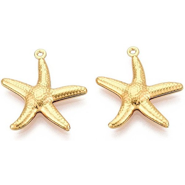 Colgantes De Acero Inoxidable 304, Encantos De Estrellas De Mar, Revestimiento De Iones (Ip), Real 18K Chapado En Oro, 22.5X20.5X3Mm, Agujero: 1 Mm-image