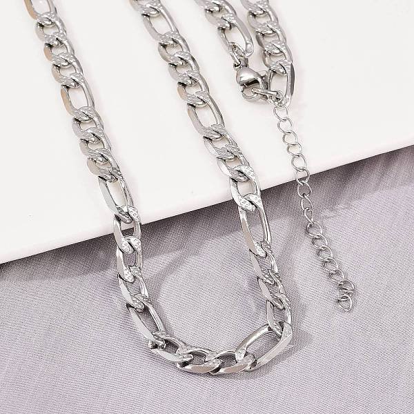 6MM 304 Stainless Steel Figaro Chain Necklaces For Women, Non-Tarnish, Stainless Steel Color, 17.83 Inch(45.3Cm)-image