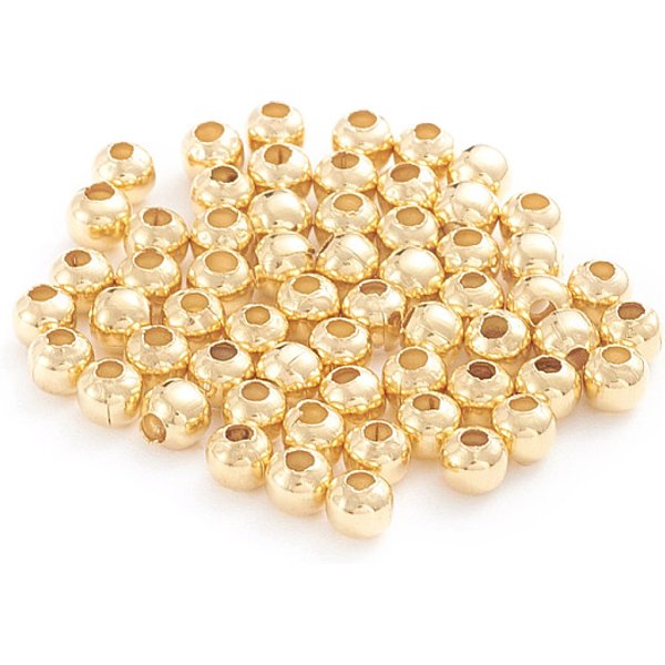 304 Stainless Steel Beads, Hollow Round, Golden, 3X2.5Mm, Hole: 1.2Mm-image