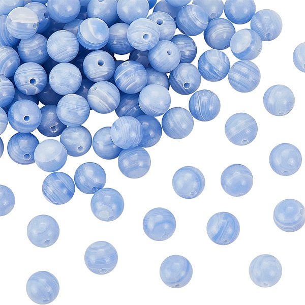2 Strang natürliche blaue Spitzenachatperlenstränge, Runde, 6 mm, Bohrung: 0.8 mm, ca. 60-64 Stk. / Strang, 15 Zoll (38.1 cm)