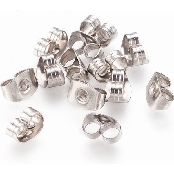 Non-Tarnish 316 Surgical Stainless Steel Ear Nuts, Butterfly Earring Backs For Post Earrings, Stainless Steel Color, 4.5X6.5X3.2Mm, Hole: 0.7Mm-image