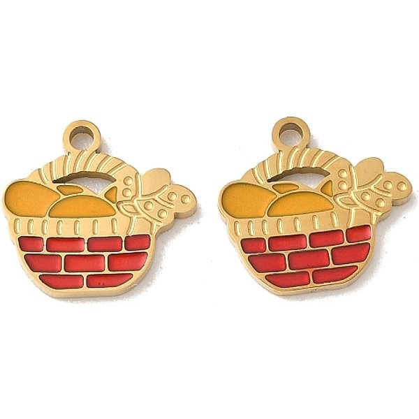 304 Edelstahl-Emaille-AnhäNger, Korb-AnhäNger, Ionenbeschichtung (Ip), Echtes 18K Vergoldet, 11X12X1.3 Mm, Bohrung: 1.4 Mm-image