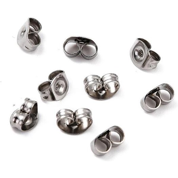 Tuercas de oreja de acero inoxidable 304 resistentes al deslustre, espaldas de aretes de mariposa para aretes de poste, color acero inoxidable, 6x4.5x3.5mm, agujero: 0.9 mm