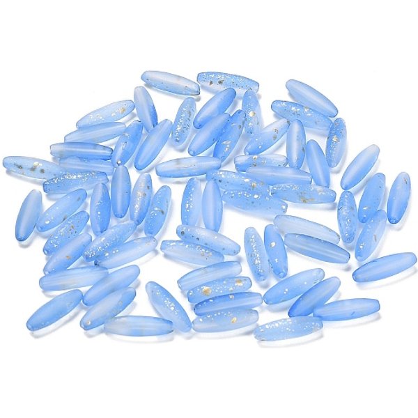 Perles En Verre DéPolies, Riz, Une Feuille D'or, Bleuet, 21.5X6.5Mm, Trou: 1.4Mm, Environ 915 Pcs/1000 G-image