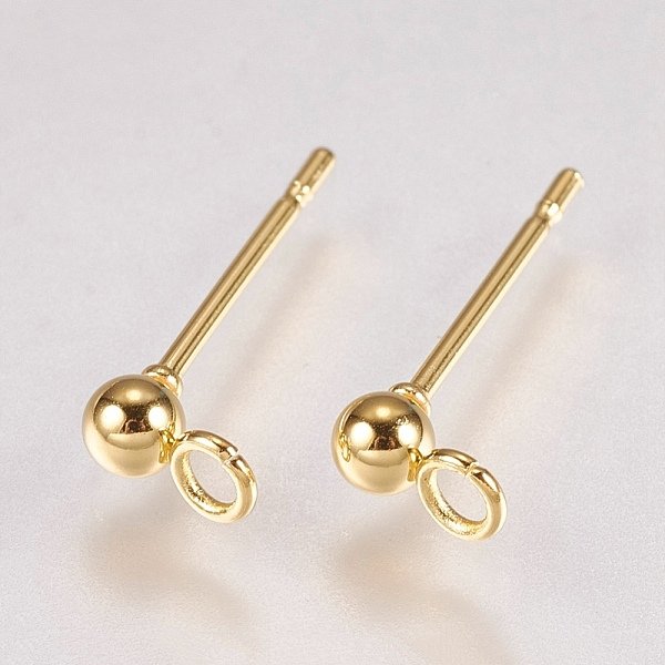 202 Clous D'oreilles En Acier Inoxydable, Avec éPingles Et Boucle En Acier Inoxydable 304, VéRitable 18K Plaqué Or, 14X6Mm, Trou: 1.6Mm, Balle: 3 Mm, Pin: 0.7 Mm-image