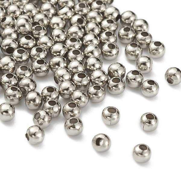 Perles Rondes Creuses En Acier Inoxydable 304 RéSistantes Au Ternissement, Pour La Fabrication De Bijoux Artisanaux, Couleur Inoxydable, 3X3Mm, Trou: 1Mm-image