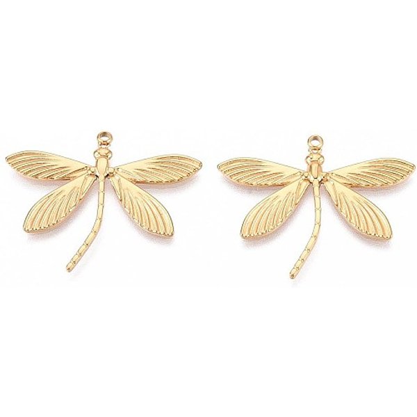 Ion Plating(Ip) 304 Stainless Steel Pendants, Dragonfly Charms, Real 18K Gold Plated, 28X35X1.5Mm, Hole: 1.5Mm-image
