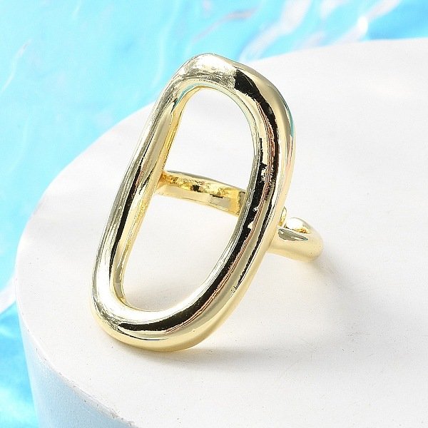 Anillos de brazalete abiertos de latón, anillo ovalado hueco para mujer, sin plomo y cadmio, real 18k chapado en oro, 3-31mm, diámetro interior: 16.8 mm