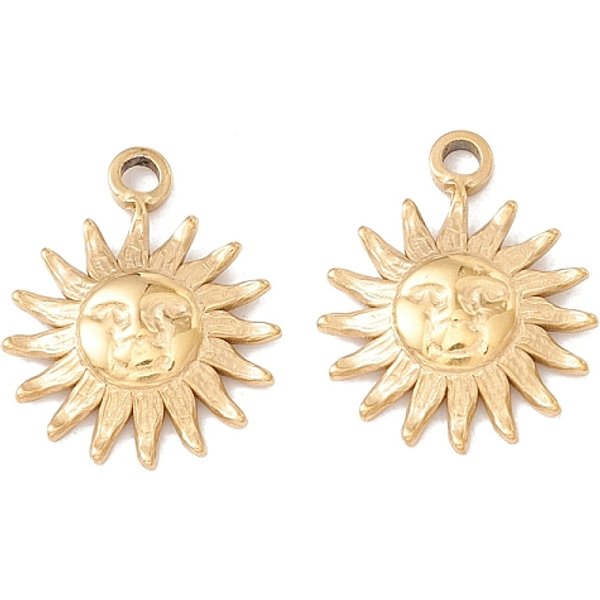 Ion Plating(Ip) 304 Stainless Steel Charms, Sun, Real 24K Gold Plated, 14.5X11.5X2Mm, Hole: 1Mm-image