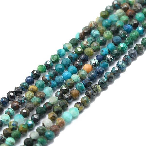 Chapelets de perles en chrysocolle naturelle, facette, ronde, 2mm, Trou: 0.5mm, Environ 215 pcs/chapelet, 15.16''-15.55'' (38.5-39.5 cm)