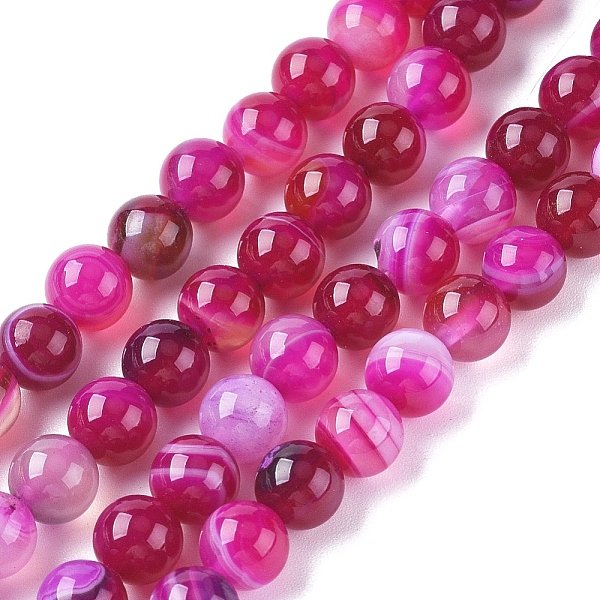 Fili Di Agata Naturale A Strisce / Fili Di Agata Legati, Tinti E Riscaldato, Tondo, Rosa Caldo, 6Mm, Foro: 1 Mm, Circa 63Pcs/Filo, 14.57 Pollice (37 Cm)-image
