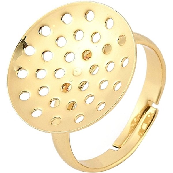 Bases De Bague De Tamis RéGlable En Laiton, Plaqué Longue DuréE, CréMaillèRe Plaquage, Sans Plomb Et Sans Cadmium, VéRitable 18K Plaqué Or, Plateau: 17.5 Mm, 3Mm, DiamèTre IntéRieur: 17.2 Mm-image