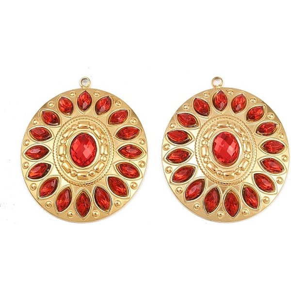StrassanhäNger Aus Edelstahl 304, Oval, Echtes 18K Vergoldet, Ionenbeschichtung (Ip), Rot, 37X31X6 Mm, Bohrung: 1.8 Mm-image
