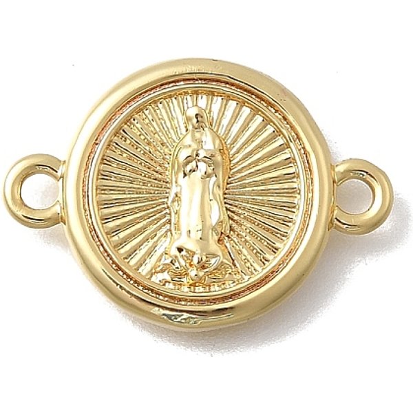 Religion Brass Flat Round With Virgin Connector Charms, Cadmium Free & Lead Free, Rack Plating, Long-Lasting Plated, Real 18K Gold Plated, 15.5X21.5X2.5Mm, Hole: 1.2Mm-image