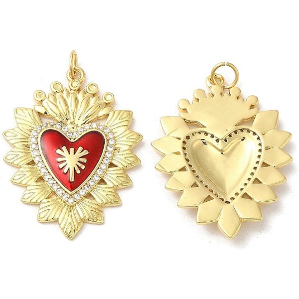 Acumular Colgantes De Chapado De LatóN, Con Circonita Y Esmalte, Sin Plomo Y El Cadmio, Plateado De Larga DuracióN, CorazóN, Real 18K Chapado En Oro, 32X24.5X3Mm, Agujero: 3.8 Mm-image