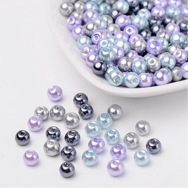 Silver-Grey Mix Pearlized Glass Pearl Beads, Mixed Color, 6Mm, Hole: 1Mm, About 200Pcs/Bag-image