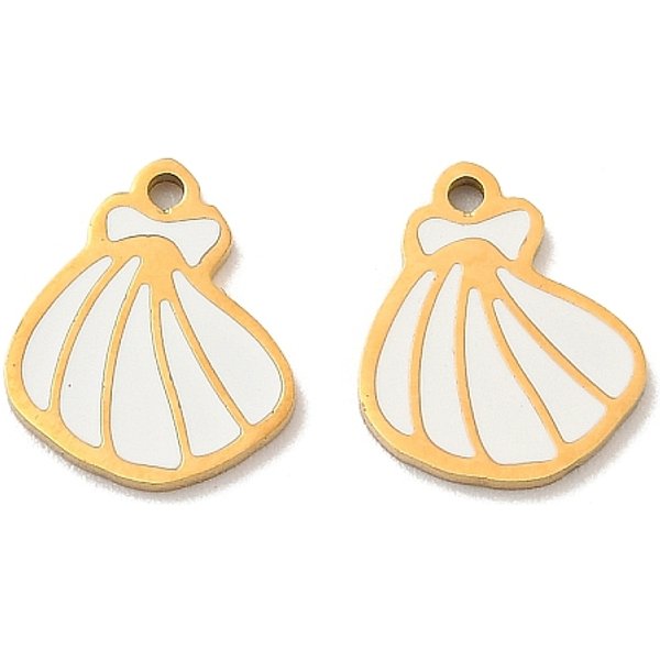 Pendentifs En Acier Inoxydable 304, Avec L'éMail, Breloques En Forme De Coquillage, VéRitable 18K Plaqué Or, Sans Cadmium & Sans Nickel & Sans Plomb, Blanc, 12.5X10.5X1Mm, Trou: 1.2Mm-image