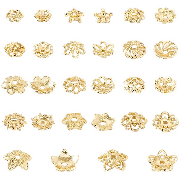 56 Pieza De Tapas De Abalorios De LatóN Con 14 Estilos De Flores, Real 18K Chapado En Oro, 5.5-10X6-10.5X1.8-3Mm, Agujero: 1-2 Mm, 4 Piezas / Style-image