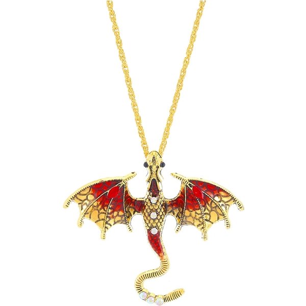 Halsketten Mit DrachenanhäNger Aus Emaille, Mit Strass, Eisenkette, Antik Golden, Schamottestein, 24.41 Zoll (62 Cm)-image