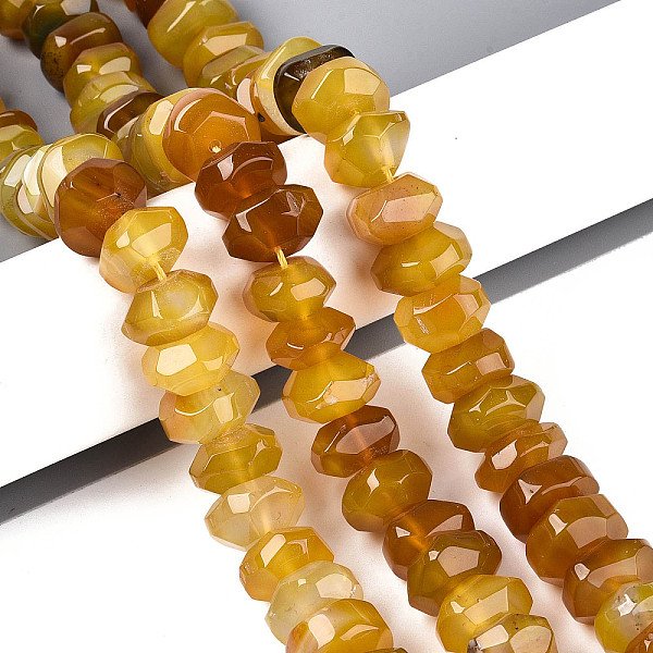 Natural Agate Beads Strands, Dyed, Faceted, Rondelle, Goldenrod, 11-18X11-18X8-10Mm, Hole: 1.2Mm, About 40-41Pcs/Strand, 14.57-14.96 Inch(37-38Cm)-image
