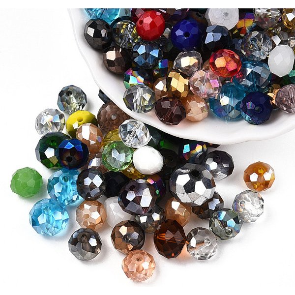 Glass Beads Strands, Mixed Style, Faceted, Abacus & Round, Mixed Color, 8-16X7.5-12Mm, Hole: 1.5-2Mm, About 350-375Pcs/500G, About 500G/Bag-image
