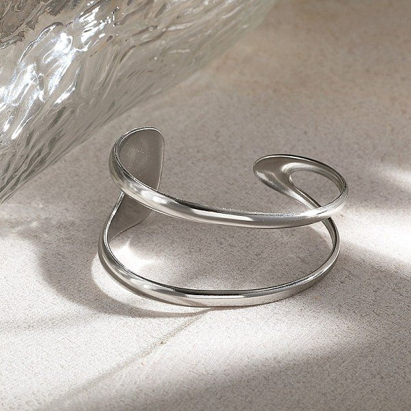 304 Stainless Steel Cuff Bangles For Women, Stainless Steel Color, 1-1/4 Inch(3.2Cm), Inner Diameter: 2-1/8 Inch(5.5Cm)-image