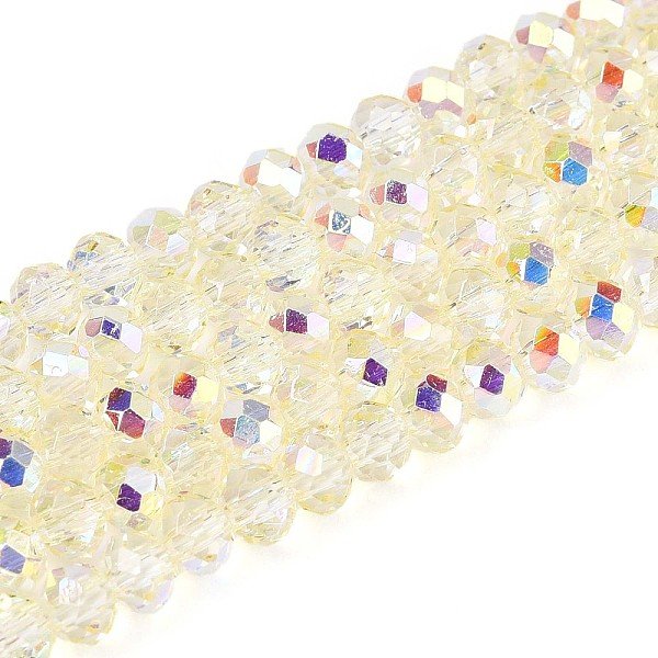 Transparente Glasperlen SträNge, Rondell, Halb Plattiert, Ab Farbe Plattiert, Facettiert, Zitronen-Chiffon, 3.5-4X3 Mm, Bohrung: 0.8 Mm, Ca. 113-114 Stk. / Strang, 12.99-13.19 Zoll (33-33.5 Cm)-image